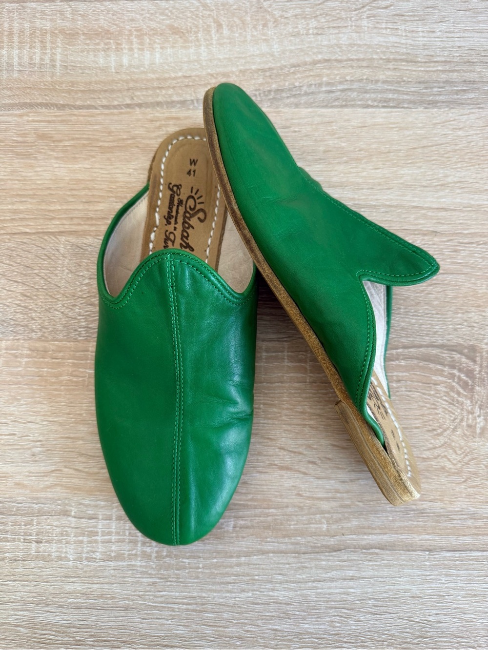 Sabah Seneca Green Baba leather mule shoes women’s Sz 41/8.5-9